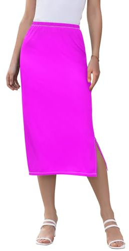 Cardinal Red - Gonna midi da donna, con elastico e spacco, a vita alta, lunghezza sotto il ginocchio, gonna dritta elasticizzata, S, Magenta Fucsia, M