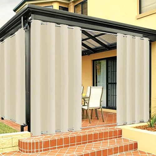 Outdoor Vorhang Wetterfest mit Ösen Oben und Unten, Outdoor Vorhänge Sonnenschutz Wasserdicht Blickdicht Gardinen für Pavillon, Benutzerdefinierte Größe -1 Stück, Beige, B183xH213cm