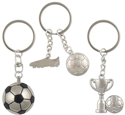 VIQWYIC Lot de 3 porte-clés de voiture de football avec anneau torique - Décoration de terrain de football, argenté, M