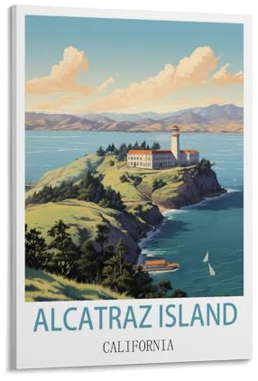 Jdjdu Alcatraz Island Vintage-Reiseposter, Geschenk, Wanddekoration, Malerei, Poster, Leinwand, Kunstposter