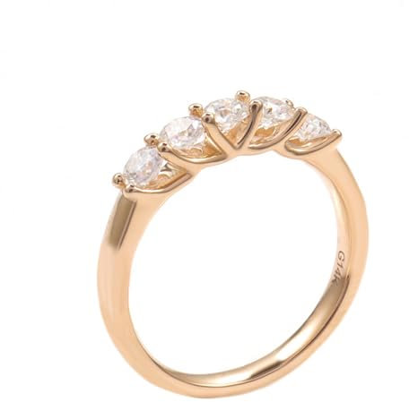 KnBoB Goldene Eheringe 585 Gold Ring für Damen Schlicht Weiß Rund Moissanit Edelstein Ringe Schmuck Größe 58 (18.5)