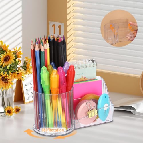 Schreibtisch Organizer, 360 Grad Stiftehalter Schreibtisch Drehbar, mit 5 Fächern und 1 Stück Kleber, Drehbarer Stiftehalter Büro-Organizer, Stifte Organizer Schule, für Büro und Schule Schreibwaren