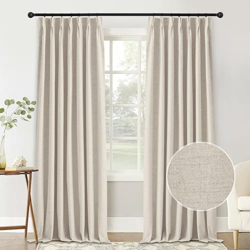 StangH Pinch Pleated Linen Blackout Curtains for Bedroom, Full Light Blocking Window Drapes 90 inch Length Energy Efficient Boho Curtains for Sliding Door Living Room, Linen, W42xL90, 2 Panels