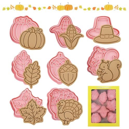 Lot de 8 Thanksgiving Emporte-pièces,Moule Biscuit Plastique,3D Dessin Animé Moule Biscuit,Moule à Biscuits Amusant,Cookie Cutter Plastique Enfant,Emporte Pièces Automne pour Halloween et Thanksgiving