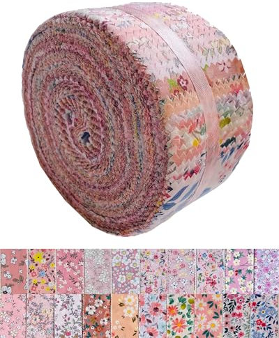 40 Streifen Jelly Roll Stoffstreifen zum Nähen, 100% Baumwolle zum Quilten Basteln, vorgeschnittene Bündel, Patchwork-Vorgeschnittene Quilt-Quadrate – 6,3 x 111,8 cm, Pink of Youth