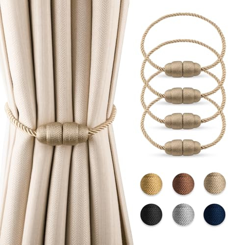 Dalababa Alzapaños Cortinas Magnéticos, 4 Piezas Abrazaderas para Cortinas, Sujeta Cortinas Decorativos para Dormitorio, Salón, Oficina - Beige