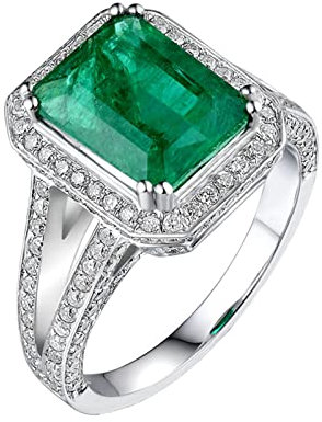 Bishilin Damen Ringe Weißgold 750 Echtgold, Hochzeitsringe 4-Steg-Krappenfassung mit 2.5ct Smaragd Eheringe Trauringe Nickelfrei für Frauen Gr.60 (19.1)