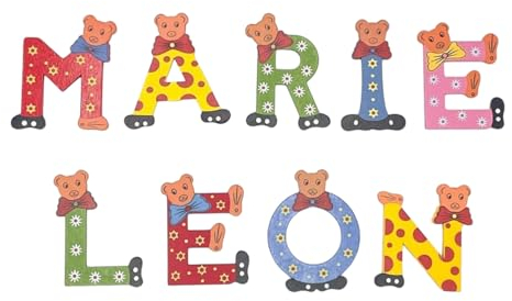 Bunte Holzbuchstaben mit Bärenmotiv – Personalisierte Kinderzimmer Deko – Türbuchstaben aus Holz für Namen – Handgefertigte Buchstaben für Kinderzimmer & Babyzimmer – Geschenk zur Geburt (A)