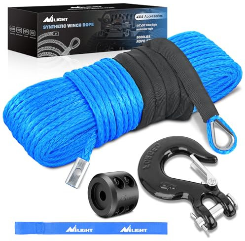 Nilight 1/4 Zoll x 15 m Seilwinde Seil Synthetische Seilwinde Seil Universal für ATV UTV 4x4 Geländewagen 4082 kg Seilwinde Leine Seile mit Stahlhaken Gummistopper Schutzhülle Sicherheitsgurt, Blau