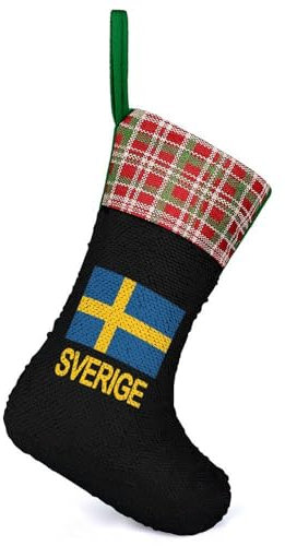 Sverige Sweden Swedish Flag Merry Christmas Stockings Sequin Xmas Socks Shiny Color Change Decor For Fireplace Xmas Tree Windows