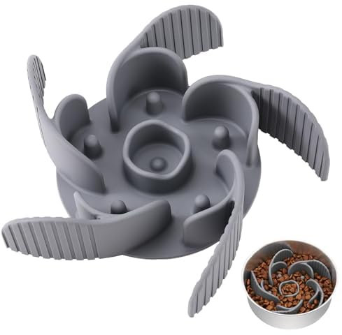 MateeyLife Gamelle pour Chien à Alimentation Lente avec Ventouses, Découpable Gamelle Anti Glouton Insert, Convient Aux Gamelles de Base et Surélevées, Gris