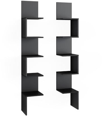 Vicco Eckregal Paolo, Bücherregal, Schwarz, 28 x 175.4 cm 2er Set