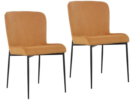 SVITA Freddie Esszimmerstuhl 2er Set Cordbezug Polsterstuhl Esszimmer Küchenstuhl bequem Metallbeine Senfgelb