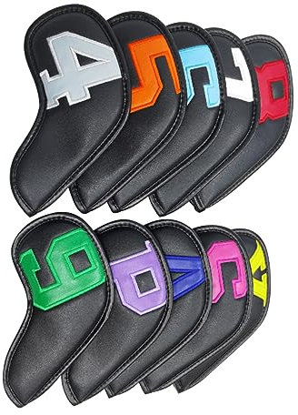 Mipcase 10pcs Protective Golf Club Head Covers Stylish Putter Covers for Golf Iron Pu Material for Range Practice