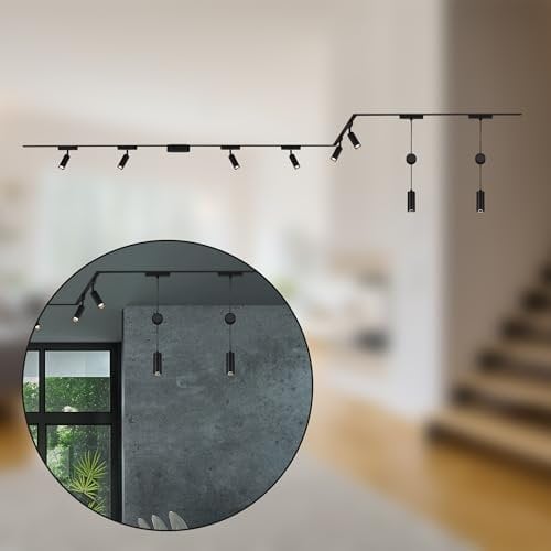 BRILONER - Sistema a binario set completo, 6x faretti LED, 2x LED a sospensione regolabile in altezza, forma a U/Z, sistema a binario a soffitto, binario per faretti, lampade a soffitto, 4m, nero