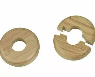 Vision4ever 2Pcs 15mm Solid Oak Colour Wooden Radiator Pipe Collars - Easy Fit Floor Covers for Radiator Pipes