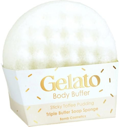 Bomb Cosmetics Sticky Toffee Pudding Gelato Body Buffer Triple Butter Soap Sponge