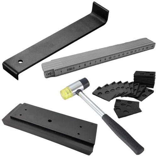 YOYEAH Laminat Verlegeset 65tlg. Laminat Werkzeug mit 60x Montagekeile, 1x Schlagklotz, 1x Zugstange, 1x Doppelseitiger Hammer(Hammerkopf) für perfekte Laminat- und Parkett-Installationen