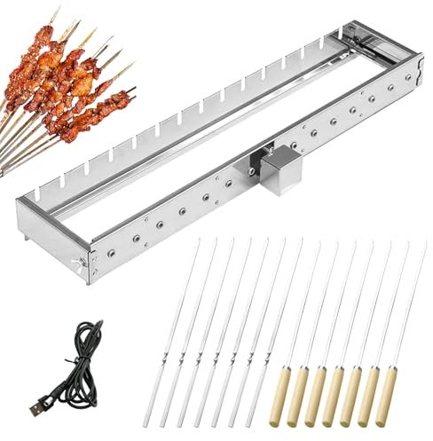 BONJUME Giraspiedi Elettrico, 80CM Girarrosto per Griglia in Acciaio Inox con 14 Spiedini E Motore USB Girarrosto per Griglia Shashlik Girarrosto per Griglia Accessori per Barbecue E Affumicatori