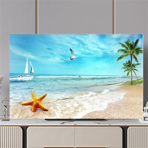Hixingo Cubierta Antipolvo TV, Patrón Estrella de Mar 3D Cubierta Antipolvo Television Funda para Televisor Elástico Universal 32-80inch Protector de Televisión (Gaviota,70inch)