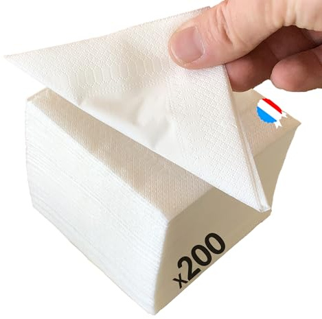 200 Mini-serviettes cocktail en papier - Blanche 20 x 20 cm - Fabriquée en France - Douces et Absorbantes - Double épaisseur - Anniversaire - Pique-nique - Mariage - Essuie-tout - Table'Colors