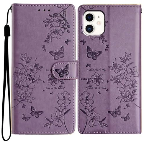 Reevermap for iPhone 11 Case Flip Wallet Case Shockproof PU Leather Butterfly Magnetic Bumper Cover for iPhone 11 Phone Case with Kickstand Card Holder, Purple