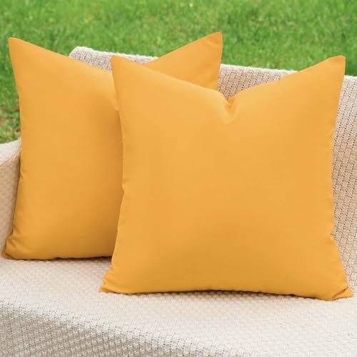 Kiatuniya Outdoor Kissenbezug 40x40 Gelb Kissen Wetterfest Sofakissen Dekokissen Wasserdicht Kissenhülle Dekorativ Modern Sommer Kissenbezüge für Garten Sofa Balkon Terrasse Deko 2er Set