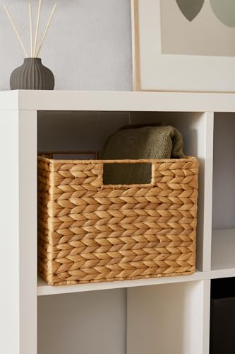 khevga Aufbewahrungskorb aus Wasserhyazinthe – rechteckiger Flechtkorb mit Griffen – Kiste kompatibel mit Regal & Kallax – 37x28x20 cm – natur