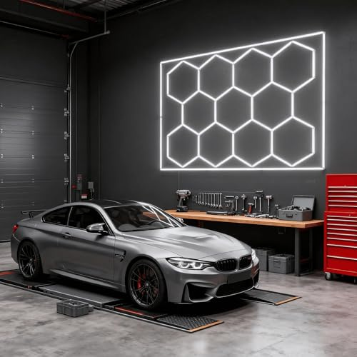 LZQ LED Hexagon Deckenleuchte, Wabenform LED Panel Lampe 11 Hexs, DIY Wabenbeleuchtung für Garage, Werkstatt, Büro, Lager, Fitnessstudio, Deckenlampe PVC Hexagon LED Licht, mit Rechteck