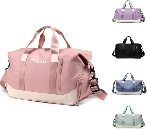 Personalisierte Sporttasche, Gestickt Gym Tasche Damen 35L, Rosa | Reisetasche Mit Nassfach & Schuhfach Reisetasche, Sporttasche Mädchen, Duffel Bag Weekender Trainingstasche Damen