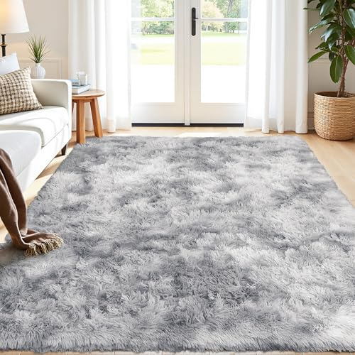 Enyhom Hochflor Teppich Wohnzimmer Waschbar 160x230 cm, Hellgrau | Anti Rutsch Unterseite, Groß Weich Flauschig Teppich für Schlafzimmer, Kinderzimmer