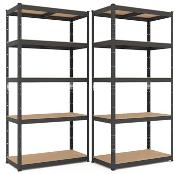 baudim® 2er-Set Schwerlastregal 180x80x40 cm, MDF, 1750 kg, Schwarz, Stahl | Schneller Aufbau ohne Schrauben, höhenverstellbare Ablagen, Abstellraumregal, Keller, Werkzeug und Kisten, Stauraum, Vorräte.