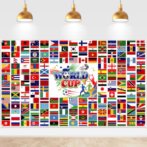DPKOW 2026 Football Banner Decoration World Country Flag Banner International Football Sports Backdrop Decoration World Cup Flags Backdrop Decorations Supplies, 185 * 110cm