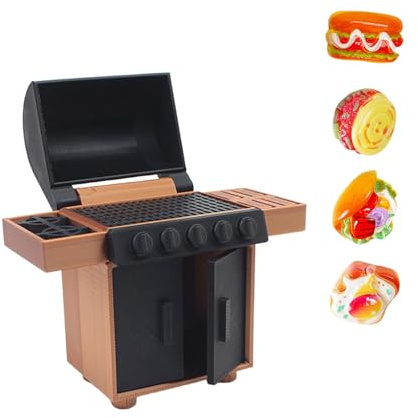 JOVYTH Barbecue in Miniatura per Casa delle Bambole, Accessorio Scala 1:20, 5,6x2,2x6cm, con Hot Dog, Giocattolo Realistico per Bambini