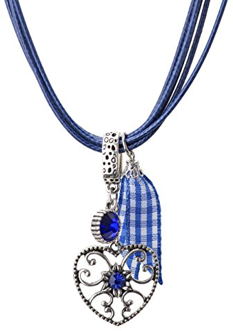 Trachtenkette Alpenherz eleganter und funkelnder Edelweiss Anhänger mit Strass - Trachtenschmuck Kette für Dirndl und Lederhose (Blau)