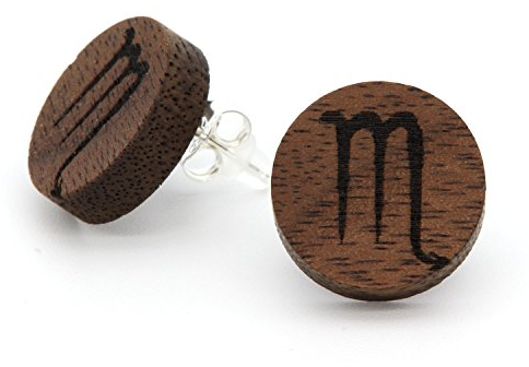 NaturSchatulle Holzohrringe Damen Holzschmuck Sternzeichen Skorpion Gravur natürliche Ohrringe Holz Ohrstecker 925 Silber Ohrschmuck