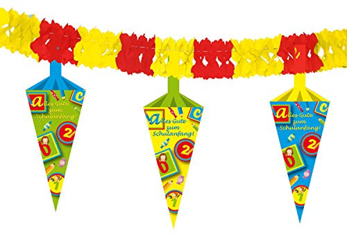 Folat 61316 - Banner / Girlande Schulanfang - Schultüte - ca. 4 m Lang - ca. 25 cm Hoch - 2 Stk.