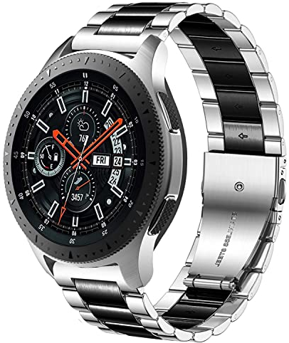 DEALELE Strap Compatible with Samsung Galaxy Watch 46mm / Galaxy 3 45mm, 22mm Stainless Steel Metal Replacement Bands for Huawei Watch GT5 / GT5 Pro / 4/4 Pro / GT4 / 3/3 Pro / GT3 46mm,Silver-black