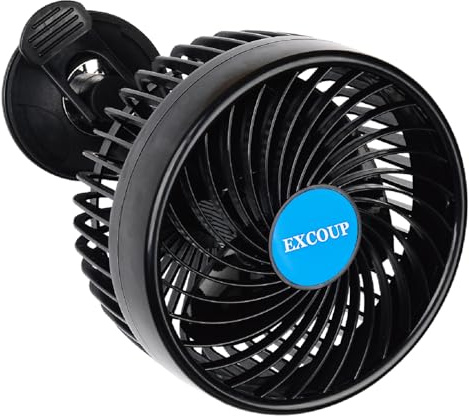 EXCOUP Ventilador eléctrico de 12 V con enchufe para encendedor de cigarrillos, ventilador de aire de enfriamiento potente de 4.5 pulgadas con ventosa mejorada, ventilador portátil giratorio de 360 °