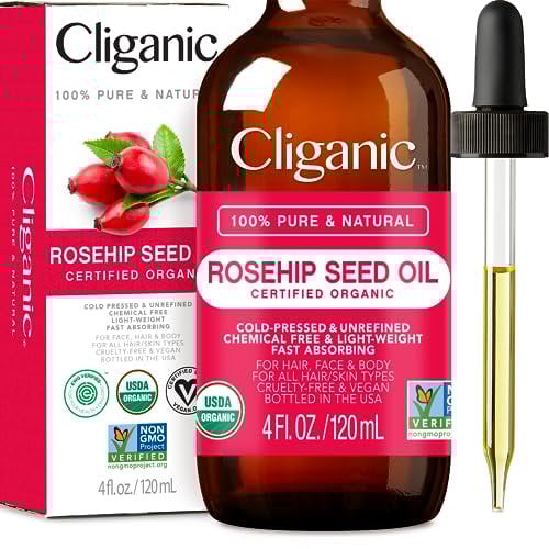 Cliganic olio di rosa mosqueta puro biologico per il viso (120ml) | Spremuto a freddo naturale