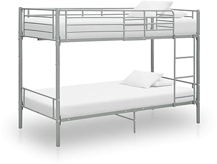vidaXL Etagenbett Kinderbett Hochbett Metallbett Bett Stockbett Bettgestell Doppelstockbett Schlafzimmer Kinderzimmer Grau Metall 90x200cm