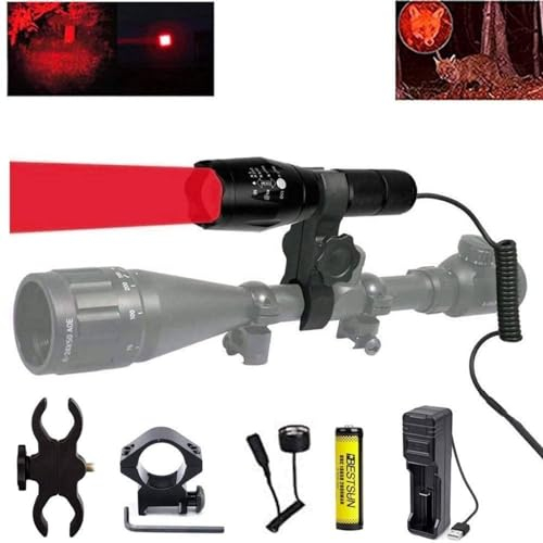 LUXJUMPER Torcia da Caccia Rossa, 350 Iarde Luce Predatore Rossa Torcia da Caccia Tattica Zoomabile Caccia Coyote Varmint con Pressostato, Supporti per Binari e Ambito, Batteria e Caricabatterie