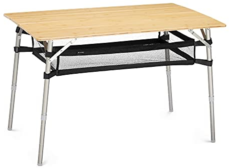 Navaris Table Pliante de Camping - Table Pliable en Bambou avec Pieds en Aluminium Ajustables jusqu'à 65 cm - Camping Parc Jardin Buffet