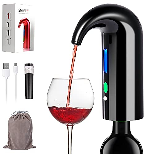 Electric Wine Aerator, Electric Wine Pourer and Wine Dispenser Pump, Multi-Smart Automatic Filter Wine Dispenser with USB Rechargeable for Travel, Home and Bar(Black)