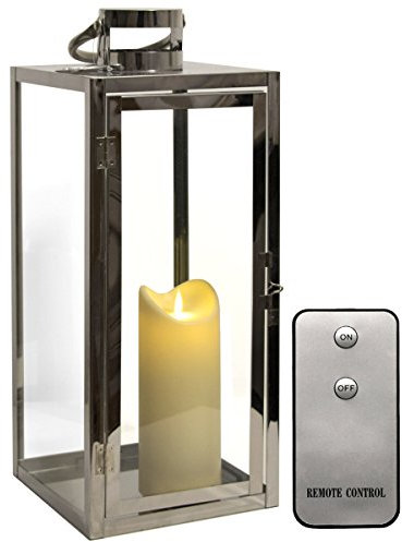 Dekovita Edelstahl-Laterne - 50cm Gartenlaterne mit 18cm Outdoor LED Kerze in Creme-Weiß mit Timer Fernbedienung