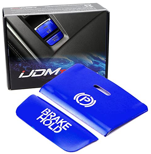 iJDMTOY 2pc Blue Sports Aluminum Hand Brake Release Button Decoration Cover Trims Compatible With 2018-up Honda Accord