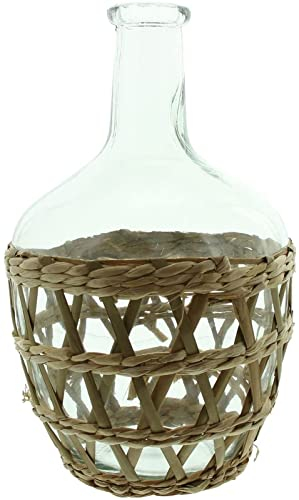 Dekoleidenschaft Vase Geflecht aus Glas in Flaschenform mit Seegras-Geflecht, 30 cm hoch, Blumenvase, Dekoflasche, Glasvase, Deko-Vase, Glasflasche, Tischdeko