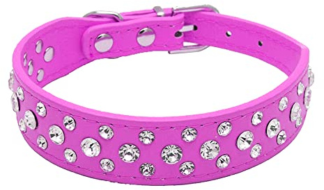 haoyueer Collier en cuir synthétique avec strass pour chien ou chat, taille L, rose vif