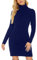 QUNERY Vestito Donna Invernale Elegante,Abito in Maglia Manica Lunga Collo Alto per Autunno,Vestiti Maglione Elasticizzato Casual A-Blu L