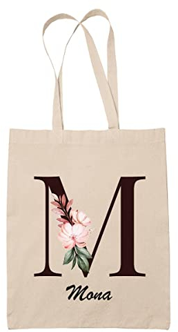 Planetee Leinenbeutel Tote Bag Mona mit einem Brief mit Blume